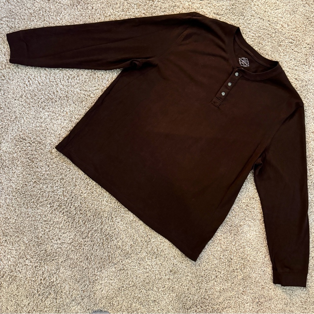 EUC St. John’s Bay Chocolate Brown Long-Sleeved Henley Tee T-Shirt, Size XXL